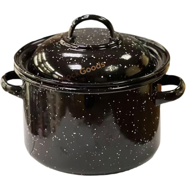 Black Speckled Enamel Stock Pot with Rolled Rim, Multiple Capacities Available